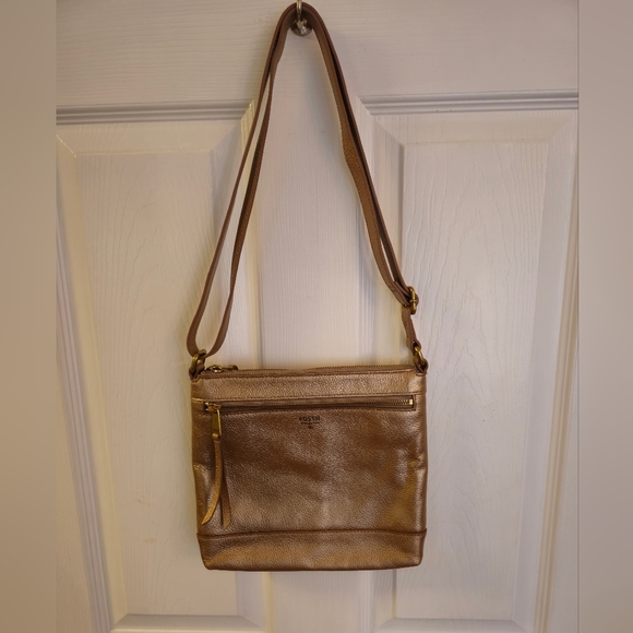 Fossil Handbags - Fossil Women's Gold Pebbled Leather Crossbody Purse Bag